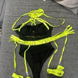 Amazon Women's Intimates Black and Neon Green Set